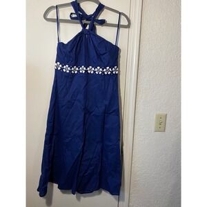 Ann Taylor LOFT Y2K Blue Halter Dress Embellished Sleeveless Party Cocktail